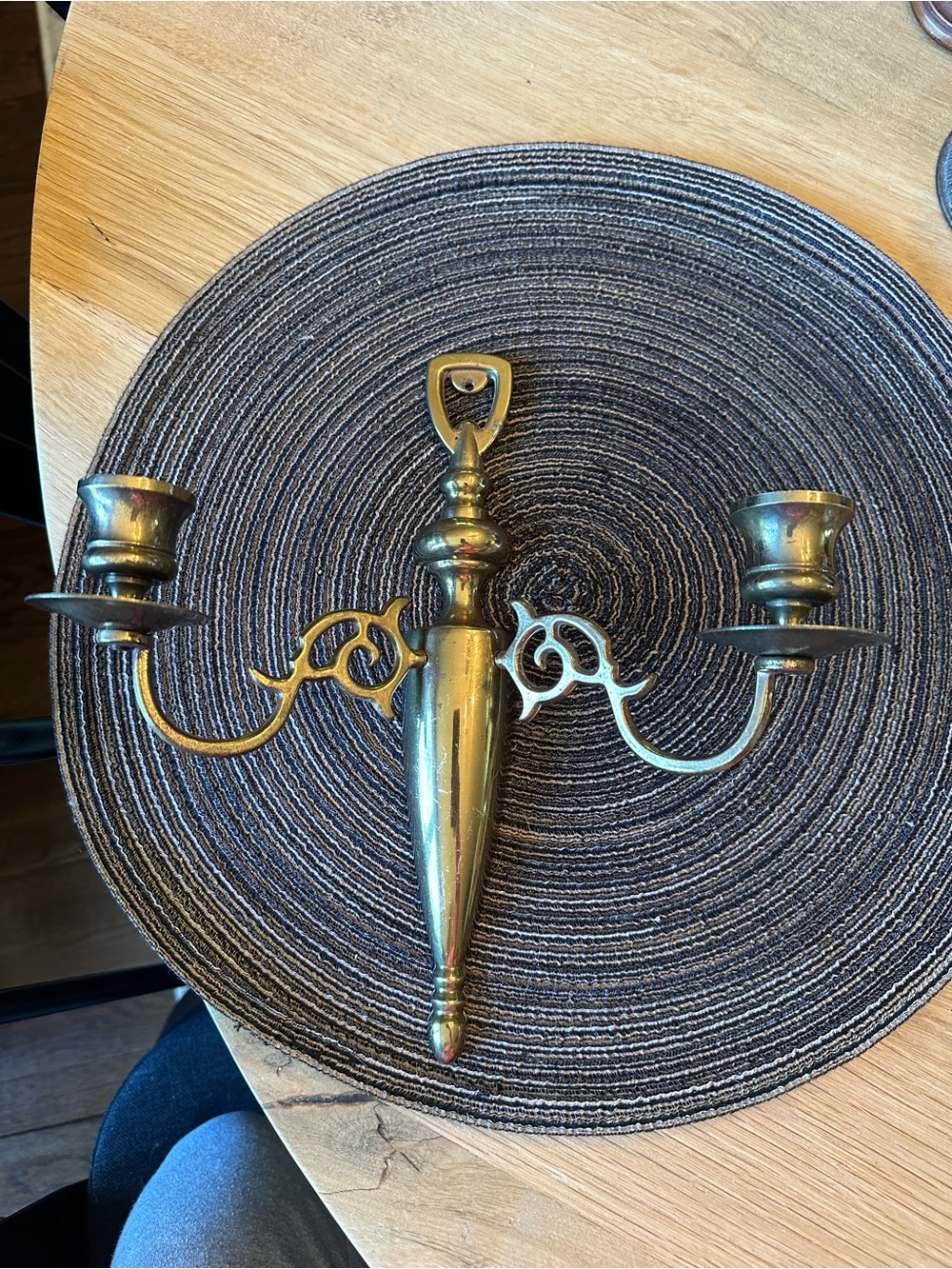 Brass Two-Arm Wall Sconce Candle Holder - Antique Brass Finish